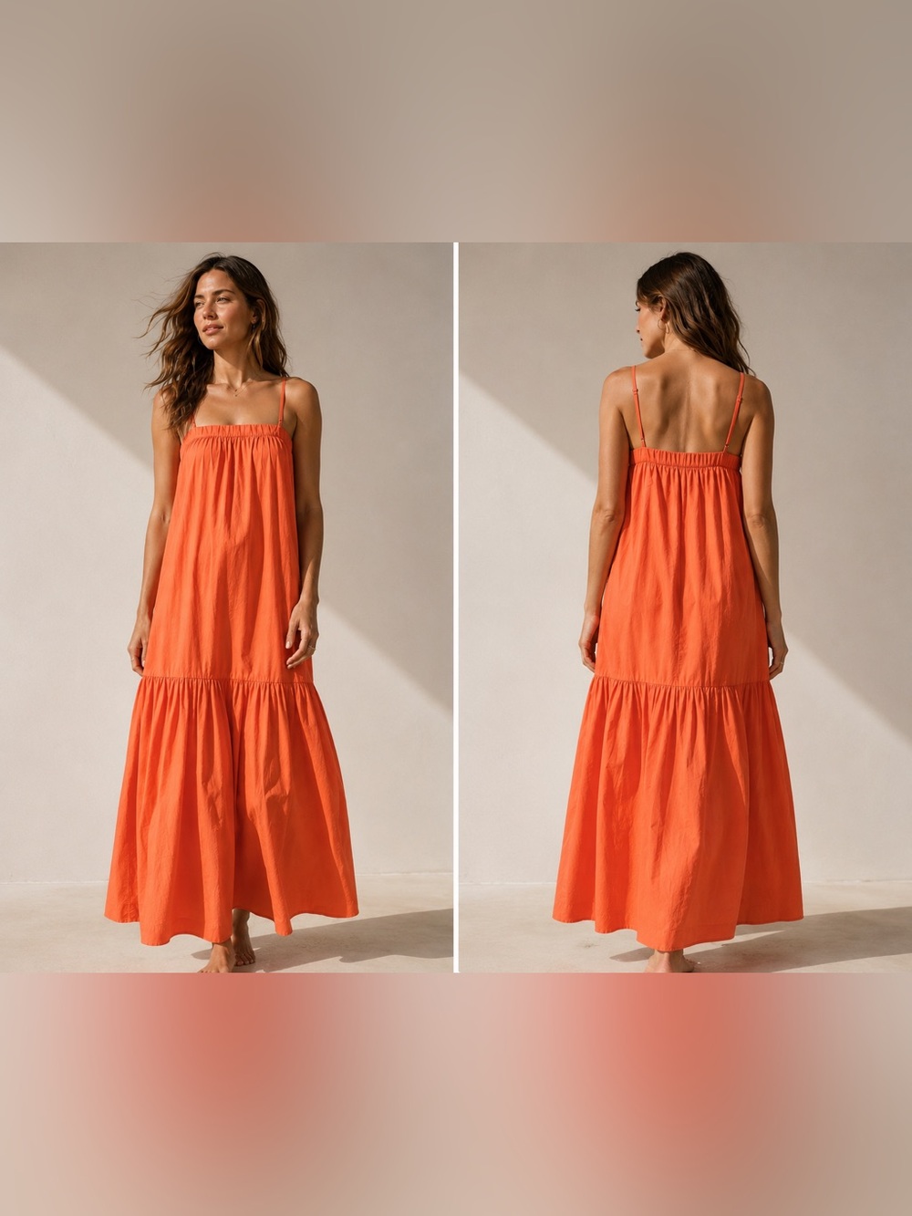 For Days Organic Cotton Poplin Maxi Sundress Orange Medium